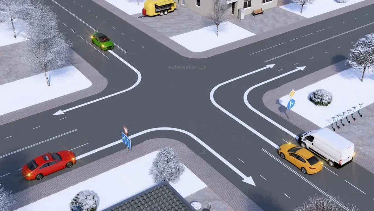 Qaysi transport vositasi o'ngga to'g'ri burilmoqda?